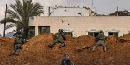 Picture of IoF soldiers using Palestinian woman as human shield, posted by one of the soldiers on his Instagram account 